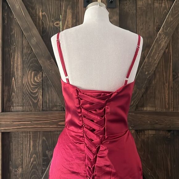 New Wedding dress Satin COWL NECK RED GOWN FRONT Split back lace up gown - Picture 7 of 13